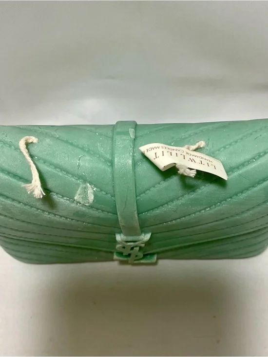 Candle - Fashion Inspired YSL Green Quilted Chevron Clutch with Logo, 2 Wick - Picture 9 of 13